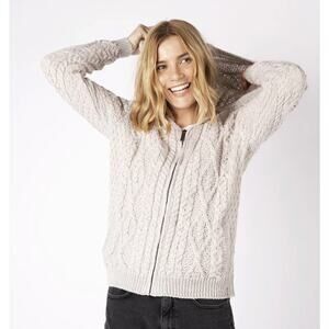 Irelands Eye Womens Ash Aran Zipped Hooded Jacket Silver Marl Plus Size XXL New